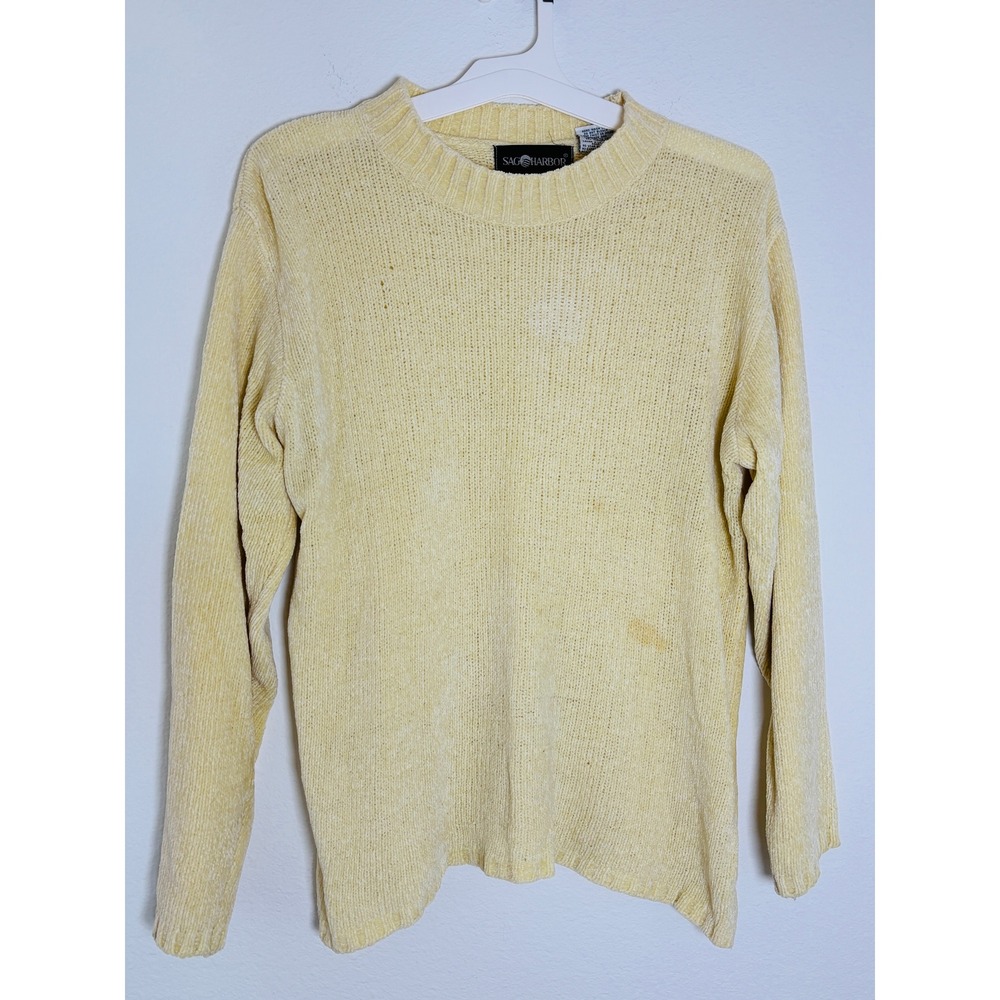 Sag Harbor Vintage Chenille Sweater Yellow Crew Neck Knit Medium W03210
